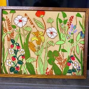 Vintage embroidery flowers and strawberries sold